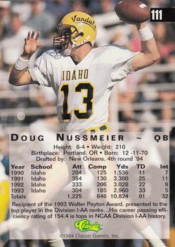 1994 Classic Four Sport #111 Doug Nussmeier Back