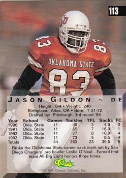 1994 Classic Four Sport #113 Jason Gildon Back