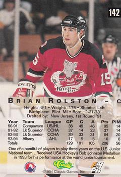 1994 Classic Four Sport #142 Brian Rolston Back