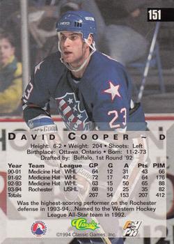 1994 Classic Four Sport #151 David Cooper Back
