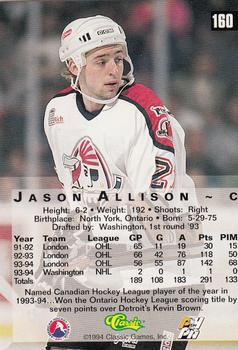 1994 Classic Four Sport #160 Jason Allison Back
