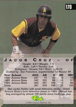 1994 Classic Four Sport #170 Jacob Cruz Back