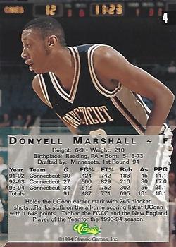 1994 Classic Four Sport #4 Donyell Marshall Back