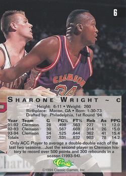 1994 Classic Four Sport #6 Sharone Wright Back