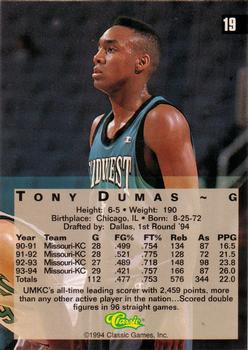 1994 Classic Four Sport #19 Tony Dumas Back
