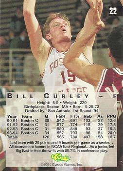 1994 Classic Four Sport #22 Bill Curley Back