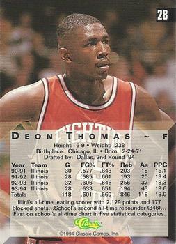 1994 Classic Four Sport #28 Deon Thomas Back