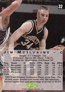 1994 Classic Four Sport #32 Jim McIlvaine Back