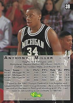 1994 Classic Four Sport #39 Anthony Miller Back