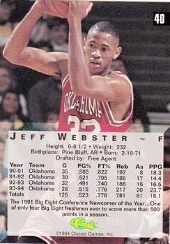 1994 Classic Four Sport #40 Jeff Webster Back