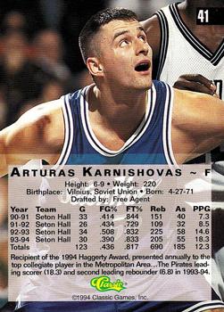 1994 Classic Four Sport #41 Arturas Karnishovas Back