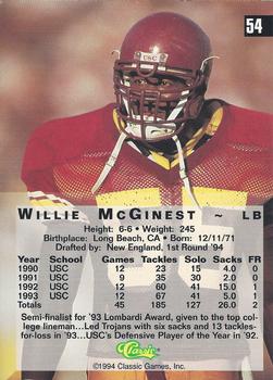 1994 Classic Four Sport #54 Willie McGinest Back