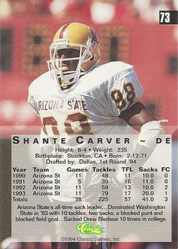 1994 Classic Four Sport #73 Shante Carver Back