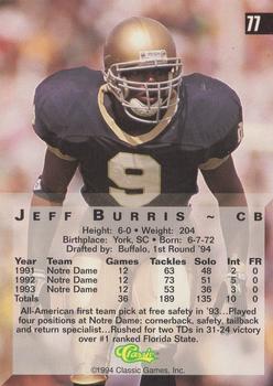 1994 Classic Four Sport #77 Jeff Burris Back