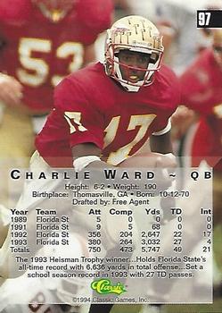 1994 Classic Four Sport #97 Charlie Ward Back
