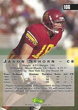 1994 Classic Four Sport #106 Jason Sehorn Back