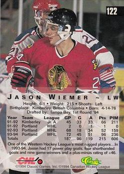 1994 Classic Four Sport #122 Jason Wiemer Back