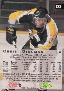 1994 Classic Four Sport #133 Chris Dingman Back