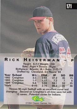 1994 Classic Four Sport #171 Rick Heiserman Back