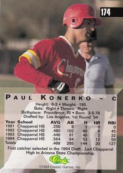 1994 Classic Four Sport #174 Paul Konerko Back