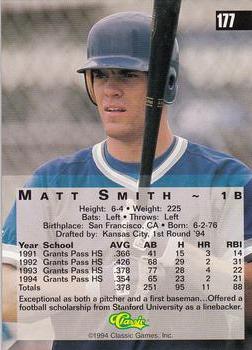 1994 Classic Four Sport #177 Matt Smith Back
