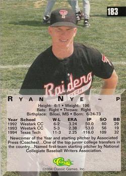 1994 Classic Four Sport #183 Ryan Nye Back