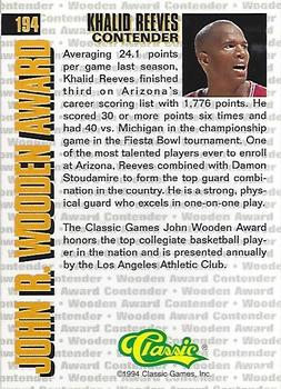 1994 Classic Four Sport #194 Khalid Reeves Back