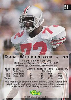 1994 Classic Four Sport #51 Dan Wilkinson Back