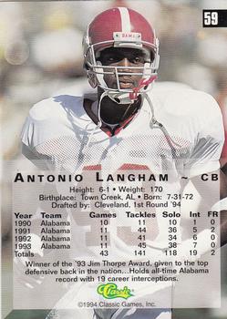 1994 Classic Four Sport #59 Antonio Langham Back