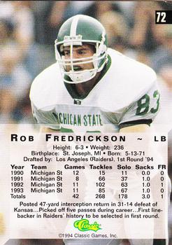 1994 Classic Four Sport #72 Rob Fredrickson Back