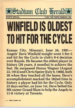 1991 Stadium Club Members Only #NNO Dave Winfield Back