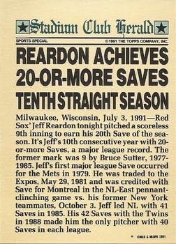 1991 Stadium Club Members Only #NNO Jeff Reardon Back