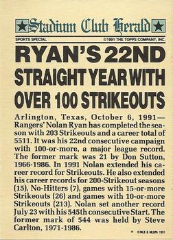 1991 Stadium Club Members Only #NNO Nolan Ryan (Ryan's 22nd Year Over 100 Ks) Back