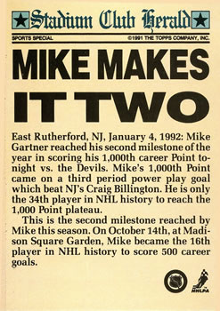 1991 Stadium Club Members Only #NNO Mike Gartner Back