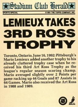 1991 Stadium Club Members Only #NNO Mario Lemieux (3rd Ross Trophy) Back