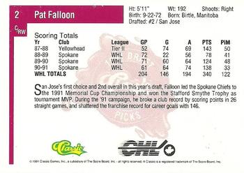 1991 Classic Four Sport #2 Pat Falloon Back