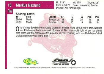 1991 Classic Four Sport #13 Markus Naslund Back