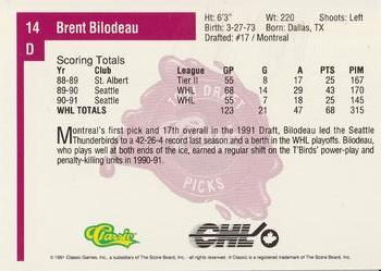 1991 Classic Four Sport #14 Brent Bilodeau Back