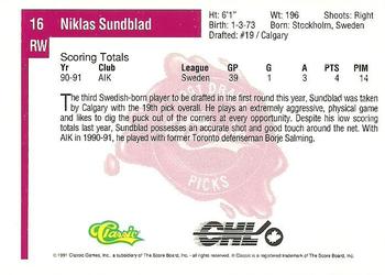 1991 Classic Four Sport #16 Niklas Sundblad Back