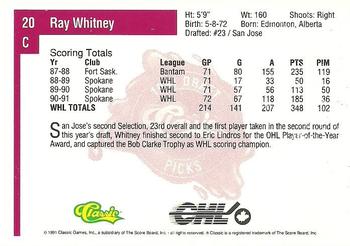 1991 Classic Four Sport #20 Ray Whitney Back