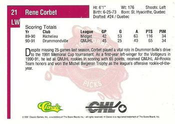 1991 Classic Four Sport #21 Rene Corbet Back