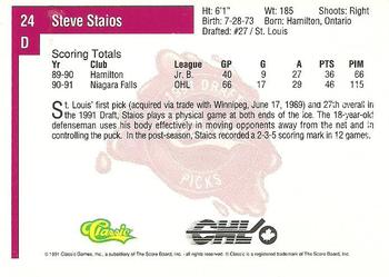 1991 Classic Four Sport #24 Steve Staios Back