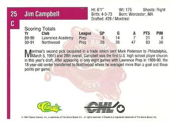 1991 Classic Four Sport #25 Jim Campbell Back