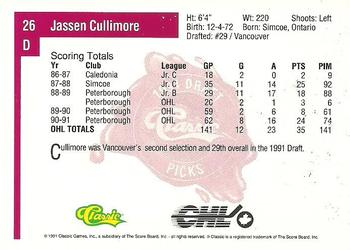 1991 Classic Four Sport #26 Jassen Cullimore Back