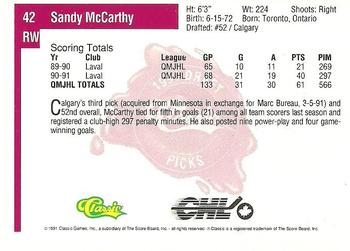1991 Classic Four Sport #42 Sandy McCarthy Back