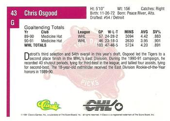 1991 Classic Four Sport #43 Chris Osgood Back