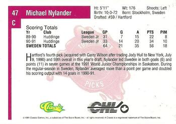 1991 Classic Four Sport #47 Michael Nylander Back