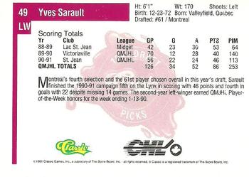 1991 Classic Four Sport #49 Yves Sarault Back