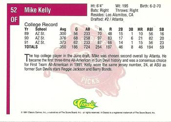 1991 Classic Four Sport #52 Mike Kelly Back