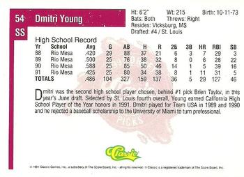 1991 Classic Four Sport #54 Dmitri Young Back